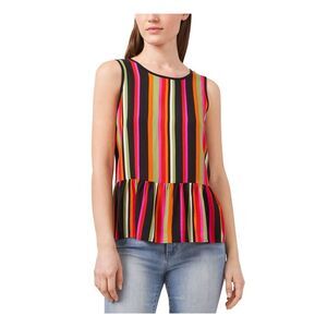 RILEY&RAE Womens Black Striped Sleeveless Round Neck Top S